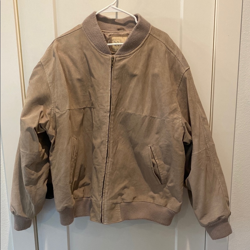 Haband Men’s Vintage Leather Bomber Jacket. Full Zip. XL. Beige.
